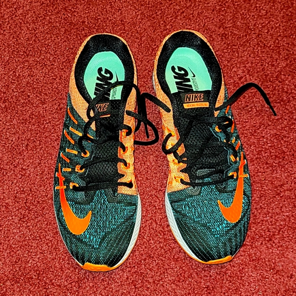 Nike zoom elite 8 black and orange with blue running shoes